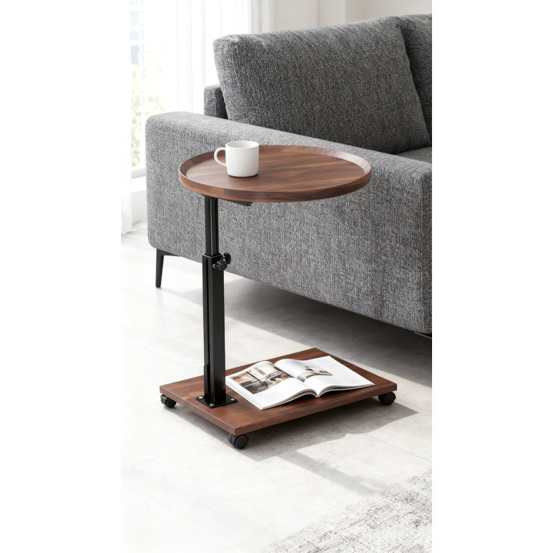 Table d'appoint en forme de C avec roulettes et table de bout pivotante à 360 ° à hauteur réglable pour canapé, chevet, salon, chambre à coucher et petits espaces