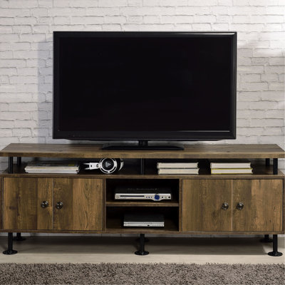 Meuble télé de 60 pouces avec cadre en chêne rustique et métal noir, 4 compartiments ouverts, rangement pour porte, gestion des câbles, style de conduite d'eau pour 69 meubles de divertissement, style, chêne, systèmes