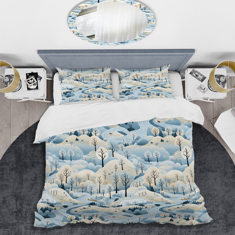 Ensemble de housse de couette scandinave Winter Landscape, Housse de couette pour très grand lit et 2 très