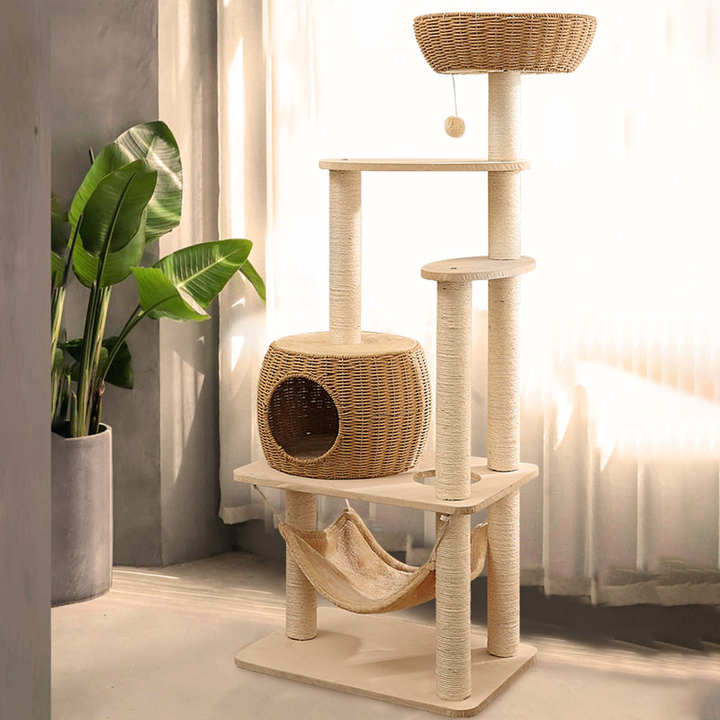 Arbre à chat 4 niveaux avec condons, perchoir, poteaux à griffer, H 57,87 po x l 15,75 po x L 22,83 po