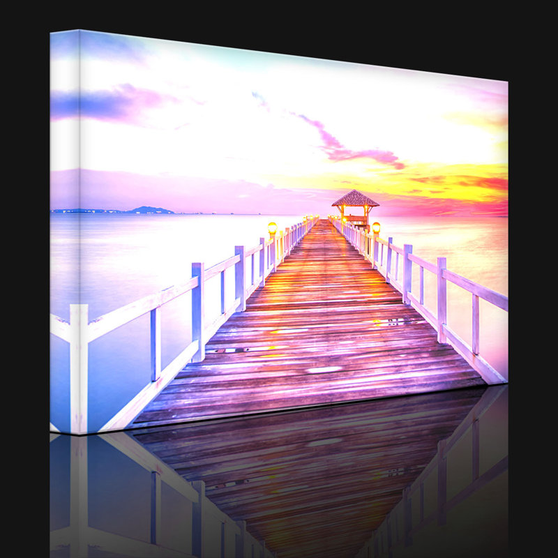 Jetty Into The Sea At Sunset by No - Wrapped Canvas Print, 70cm H x 100cm W x 4.5cm D, With lighting