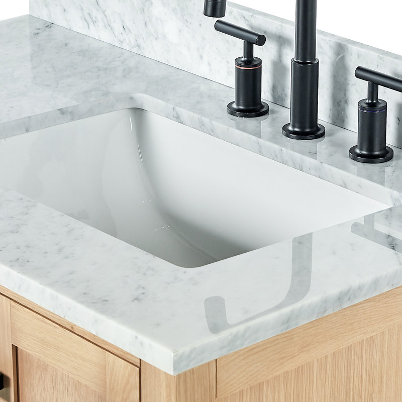 Flynt 37'' Single Bathroom Vanity with Carrara Marble Top, Oak