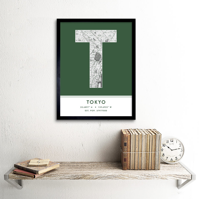 Tokyo City Map Tokyo Green by Wee Blue Coo - Single Picture Frame Typography