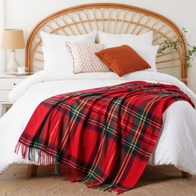  Plaid Beige Throw Blanket, Farmhouse Checkered Throws