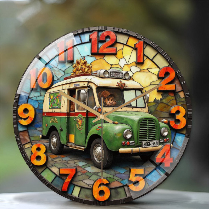 Horloge rétro vintage avec vitrail coloré - horloge murale moderne en verre 12 po