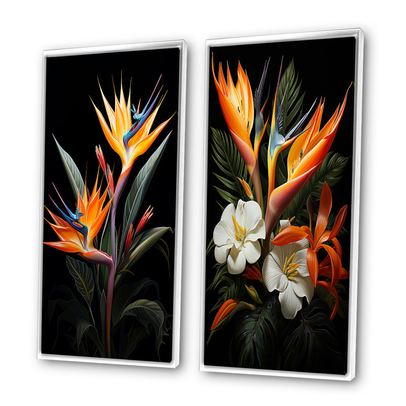 2 pièces sur toile - Birds Of Paradise Paradise, H 32 po x l 32 po, Cadre blanc