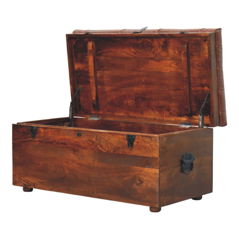 Brown Buffalo Hide Leather Storage Trunk