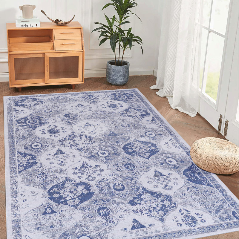 Blue Washable Rug 4X6 Area Rug (Blue, 4' X 6'), Rectangle 4' x 6'