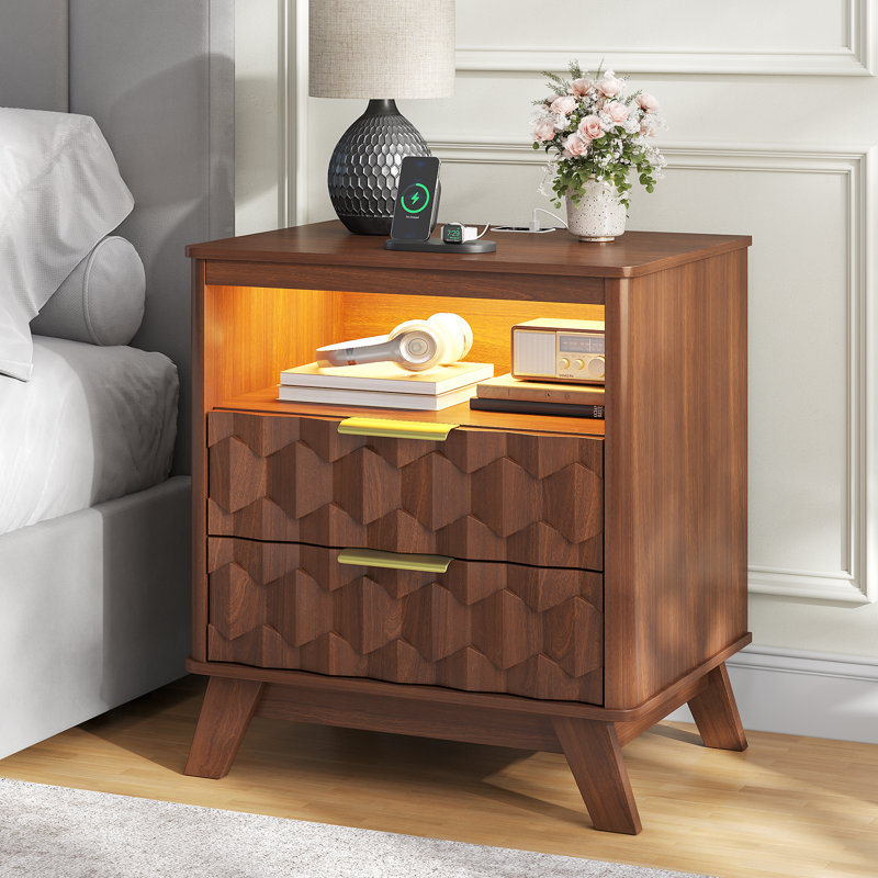 50cm W Manufactured Wood Bedside Table, Brown