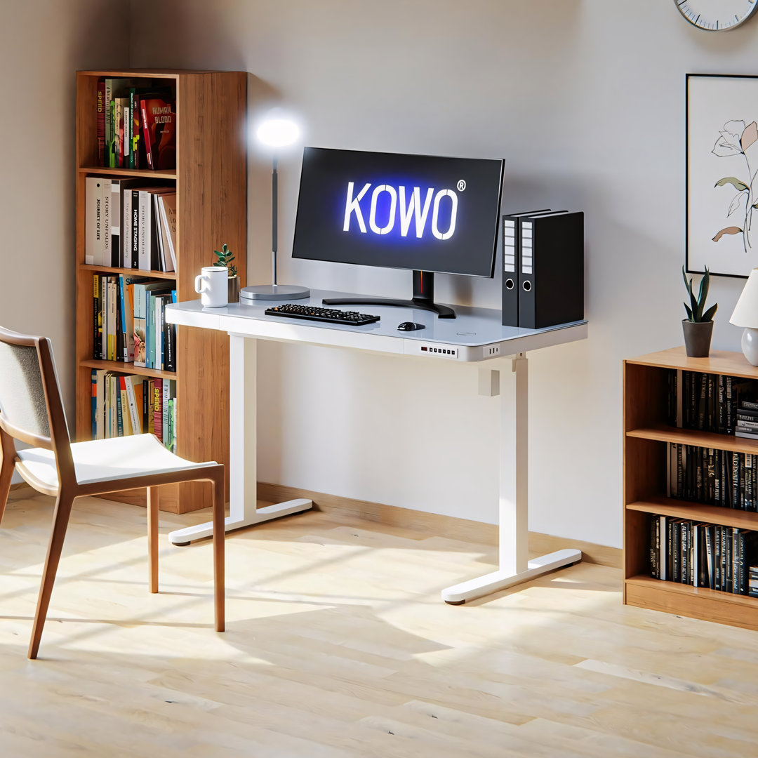 Keb Home Office Height Adjustable Glass Top Standing Desk with Drawer Inbox Zero Color