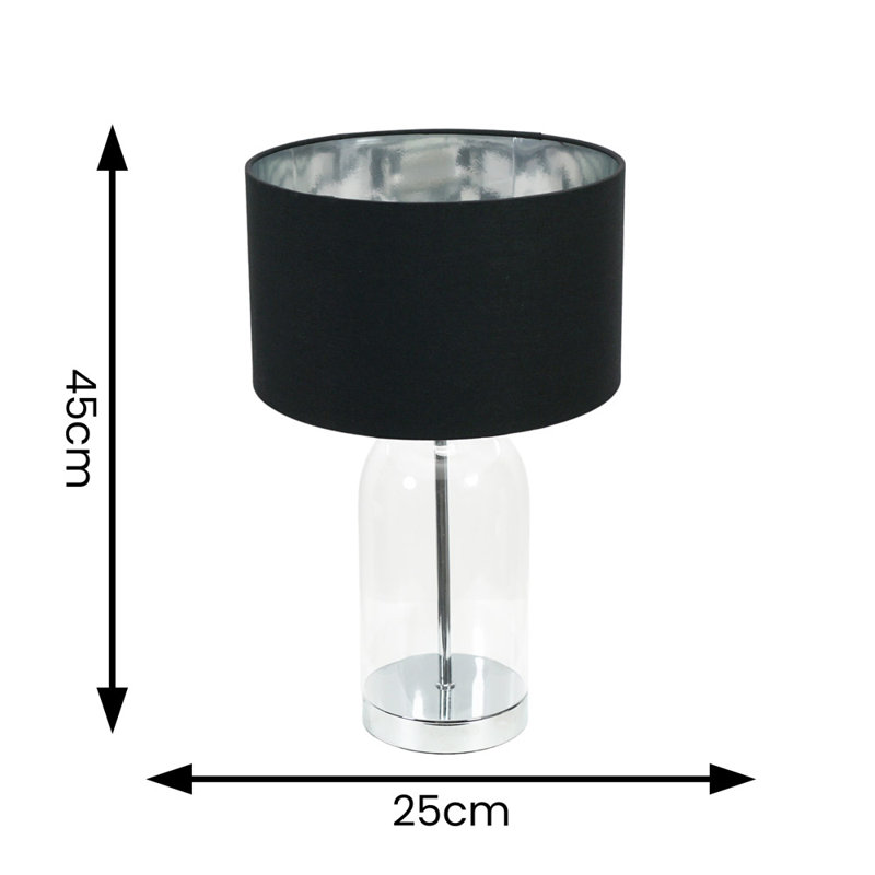 Danylle Glass Table Lamp, No, Clear/Silver Base/Black Shade