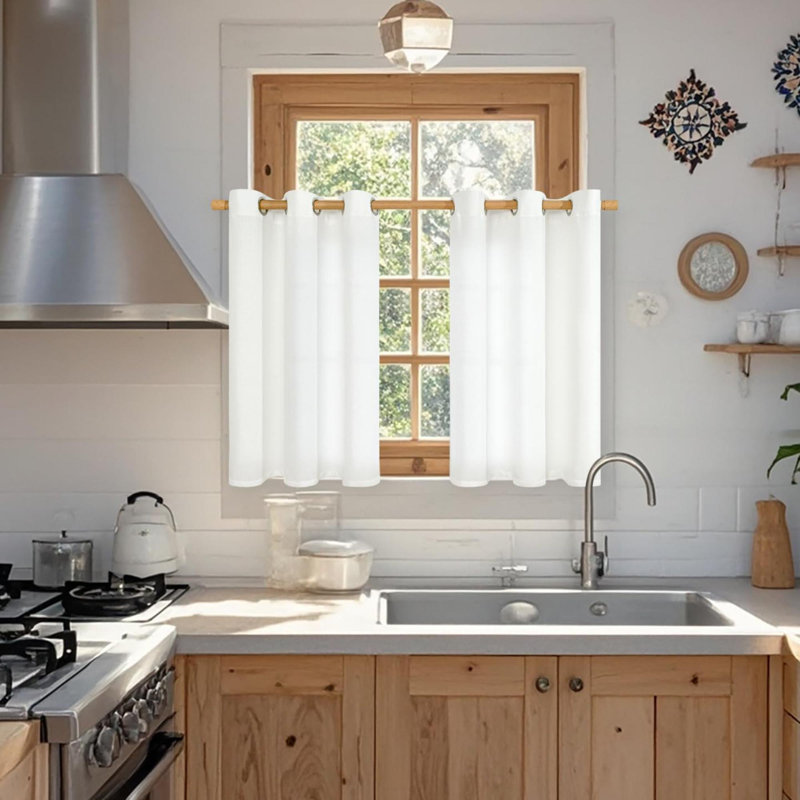 Curtains For Small Window Length 2 Panels, Short Thick Burlap Textured Privacy Light Filtering Grommet Farmhouse Curtains Drapes For Basement