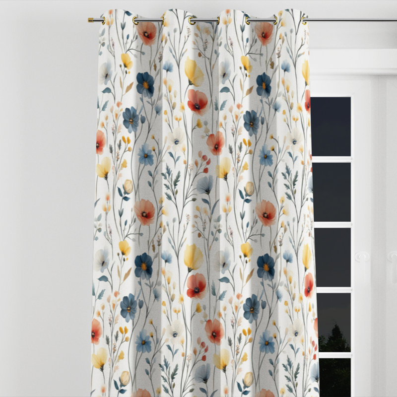 Rideaux occultant à motif floral - Rideau rouge à œillets Boho Meadow Flowers - 1 panneau, L 52 po x L 95 po, Œillets dorés