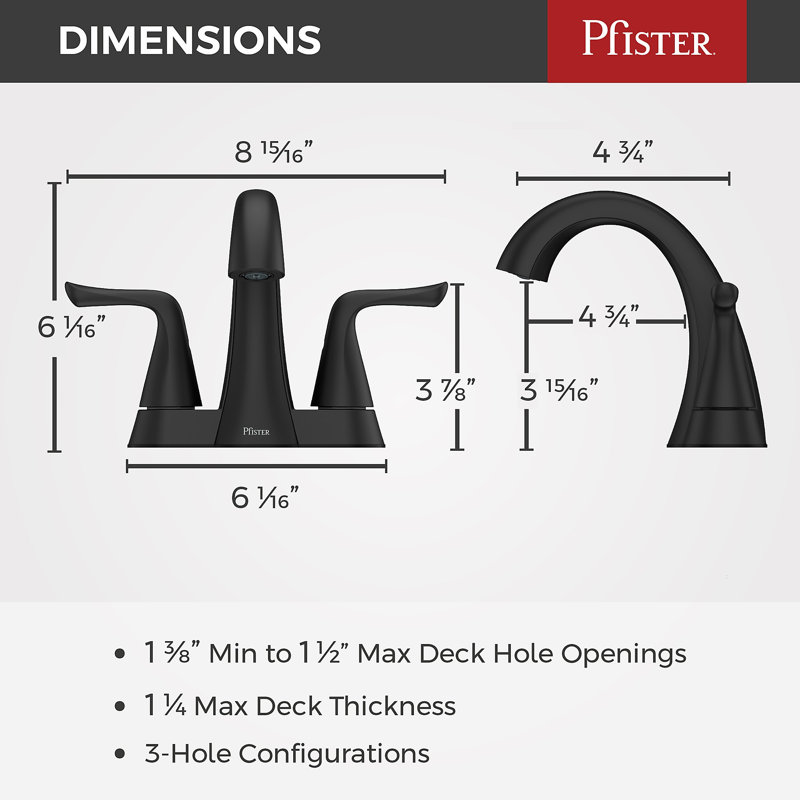 Robinet de salle de bain central avec drain Willa, Noir mat