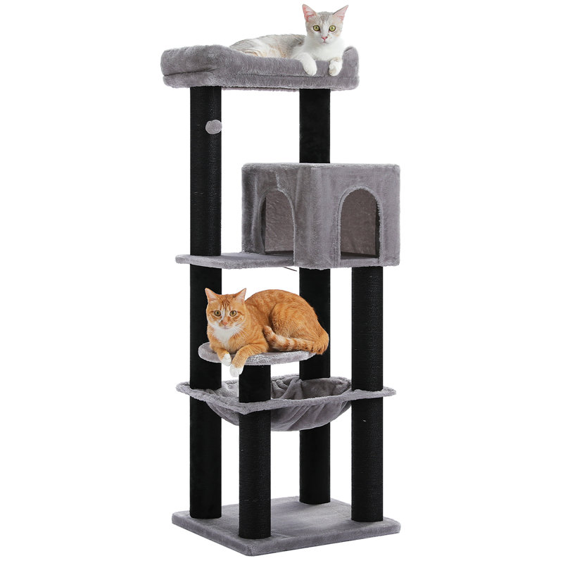 Plush 57.8-Inch Cat Tower Black, Black
