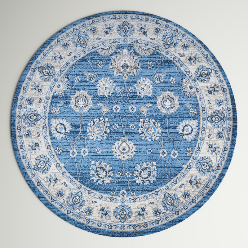 Tapis persan moderne bleu / ivoire Fenley, Rond 6 pi 7 po