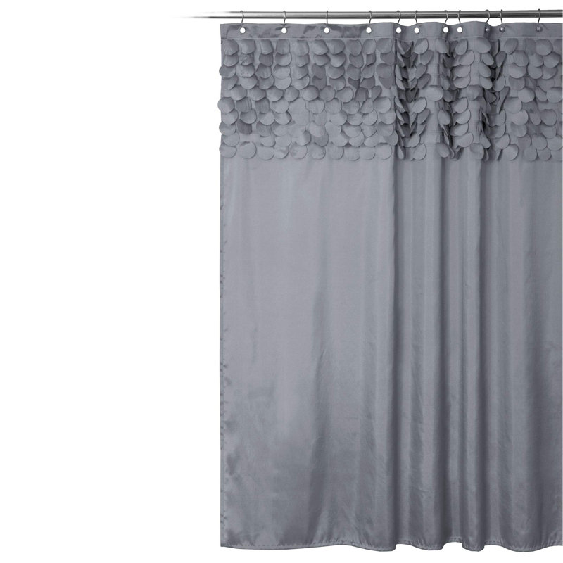 Gray Polyester Shower Curtain with Textured Ruffle Design