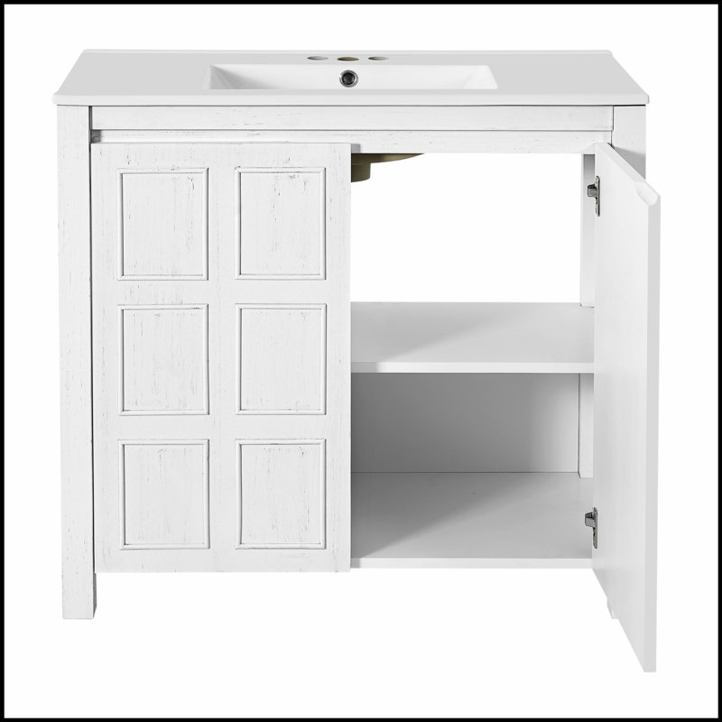 Meuble-lavabo blanc antique de 36 pouces avec lavabo en céramique et armoire de rangement spacieuse pour une organisation élégante