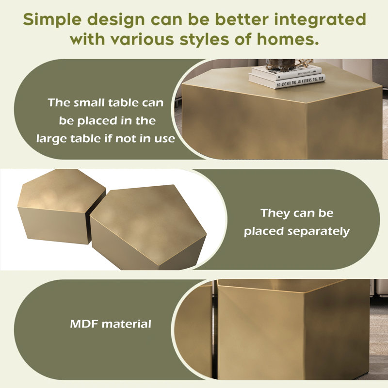 Pentagon Nesting Coffee Table Set, Geometric Coffee Table Set, Side Table Set, Cocktail Table Set, Centre Table Set For Living Room, Bedroom
