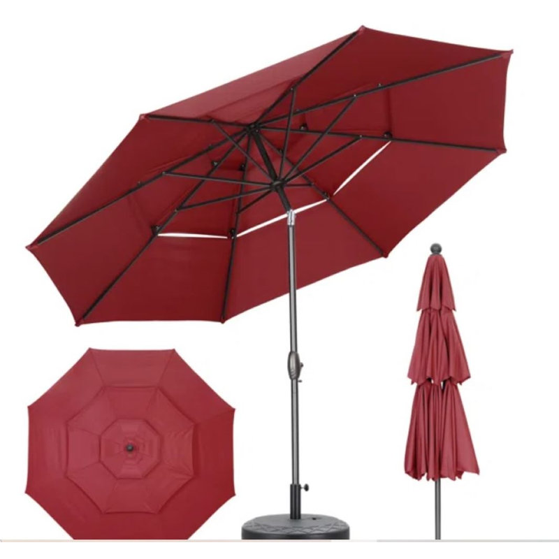 Parasol de patio 10 pi avec base, Burgundy