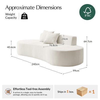 Nerio Modern 240CM Compressed High-Density Foam Sofa With 2 Pillow and No Assembly Needed