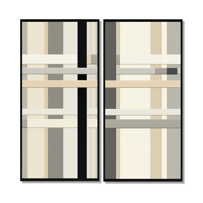 Lignes équilibrées - Reproduction d'art moderne jaune sur toile, 40" H x 40" W, Impression encadrée flottante, Black