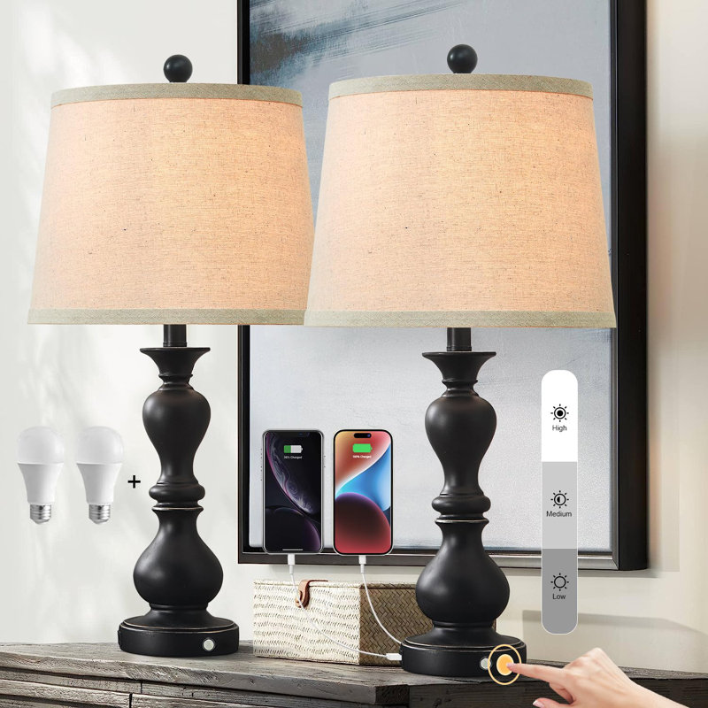 Lampe de table Norene en résine USB, Oui, H 25,98 po x l 10 po x P 10 po, Noir