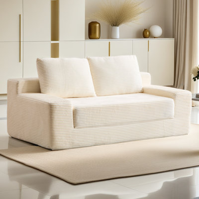 Irving Modern Compression Corduroy Upholstered Loveseat Sofa Bed with Pillows