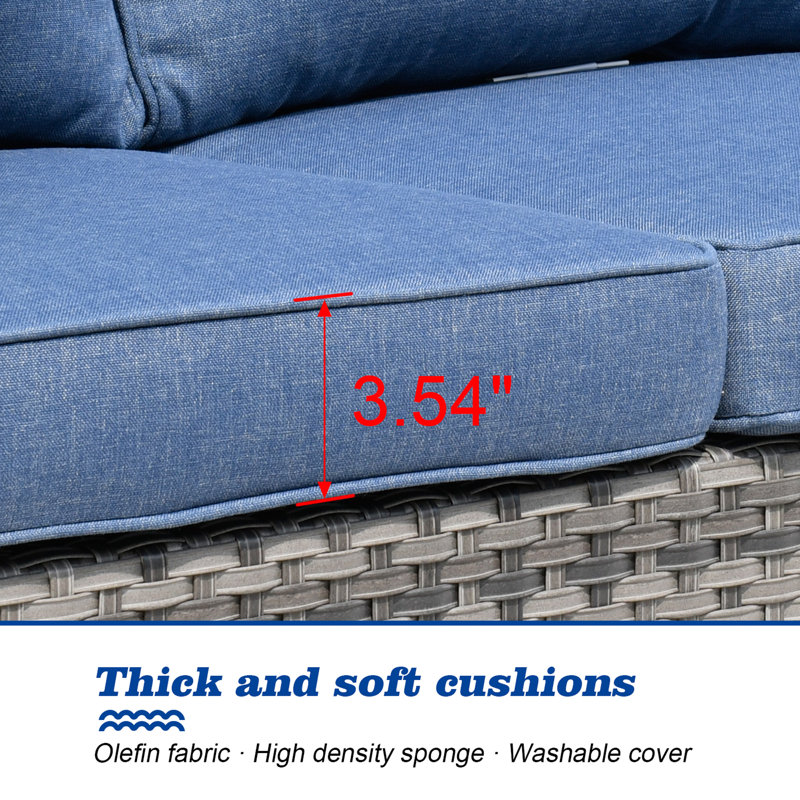 GRST Wicker/Rattan 7-Person Seating Group with Cushions, Blue
