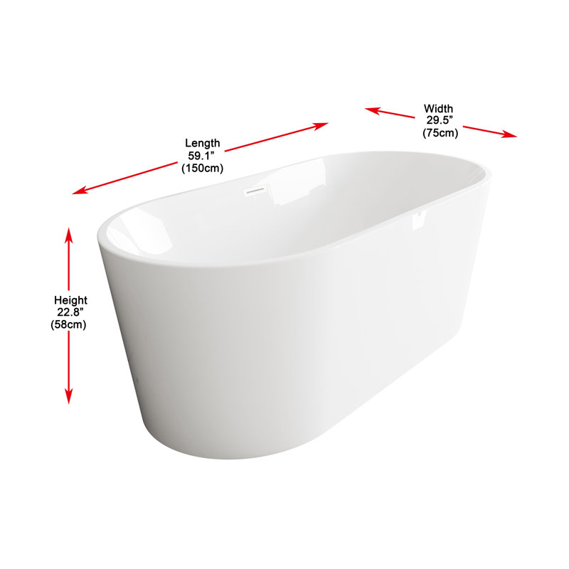 Baignoire 59 po en blanc brillant avec bordure 59 po, Blanc poli