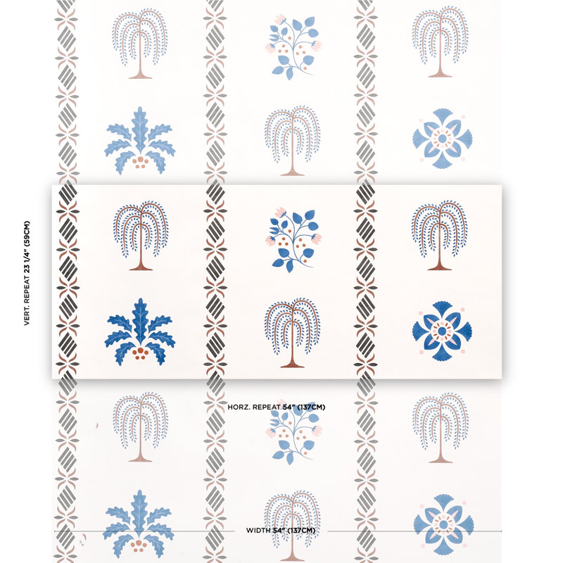 Willard House Stencil Wallpaper, Blue