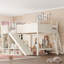 Grand lit mezzanine avec tablettes de rangement et garde-robe, lits mezzanine en bois massif avec glissières et échelles amovibles, aucune boîte à ressorts nécessaire, beige (protection par brevet)