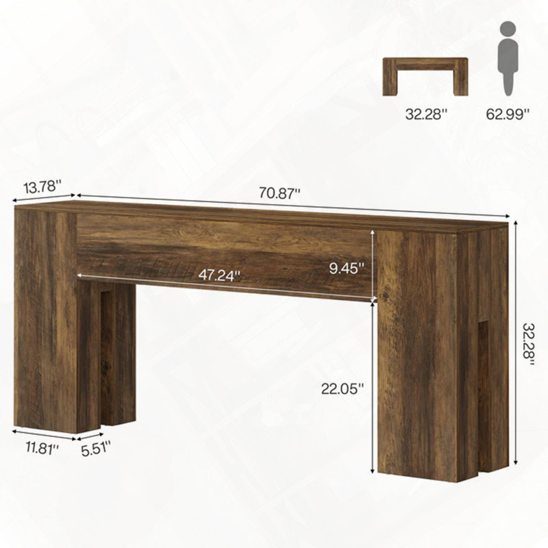 Console 70 po pour salon et entrée, Brun rustique