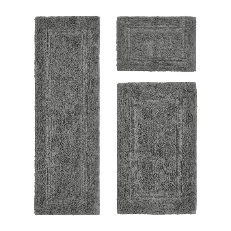 Annerose Premium 100% Cotton 3 Piece Bath Rug Sets, Machine Washable, Super Absorbent & Tufted Weave Reversible Bath Mat for Bathroom, Shower, and Tub, Oeko-Tex Certified Bathroom Rugs