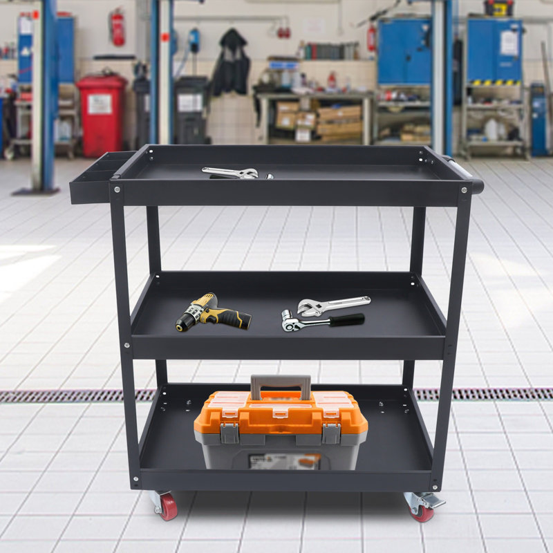 3 Tier Rolling Utility Cart Heavy Duty Tool Cart, Black