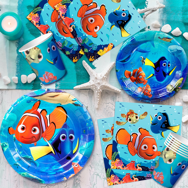«Finding Nemo Birthday Party Decorations», 110 pièces Finding Nemo Articles de fête et ensemble de vaisselle Finding Nemo pour enfants