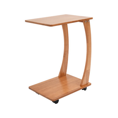 C-Shaped Rolling End Table, 2-Tier Wood Side Table with Wheels for Sofa & Bed