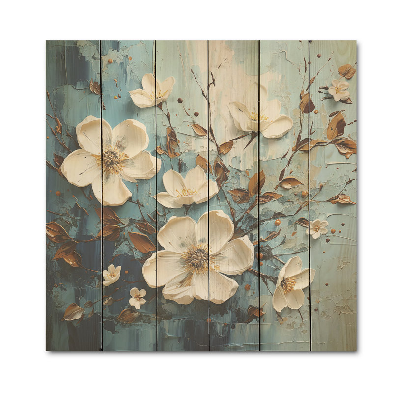 Dogwood Charm Beauty I - Art mural en bois de cornouiller sur bois de pin naturel, H 25 po x l 25 po