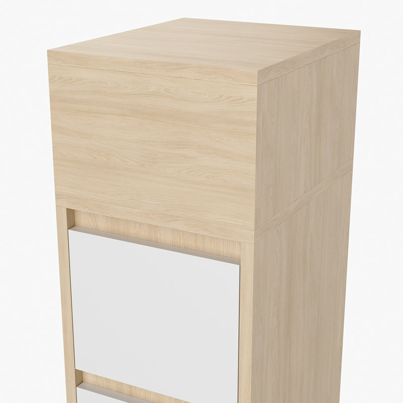 25cm W Solid Wood Bedside Table, Light Wood/White