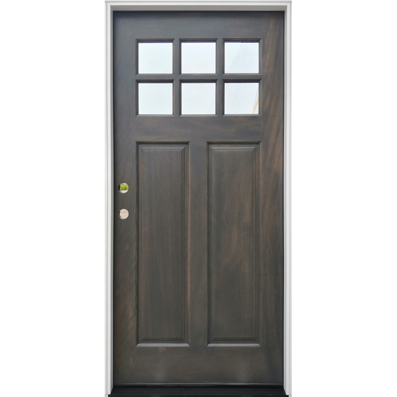 Mahogany Stained Wood 6-Lite Clear Glass Prehung Entry Door