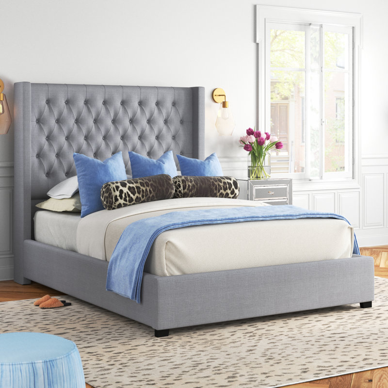 Lit tapissier standard capitonné Hester, Grand, gris