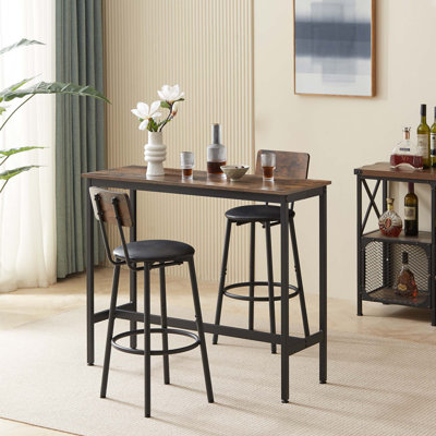 Bar Table Set with 2 Bar stools PU Soft seat with backrest, Rustic Brown, 43.31'' L x 35.43'' H.
