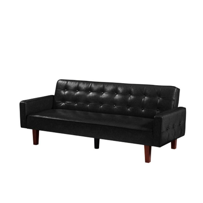 74.4'' Faux Leather Square Arm Sofa Bed, Faux Leather Black, 74.4" W x 29.13" H x 32.67" D