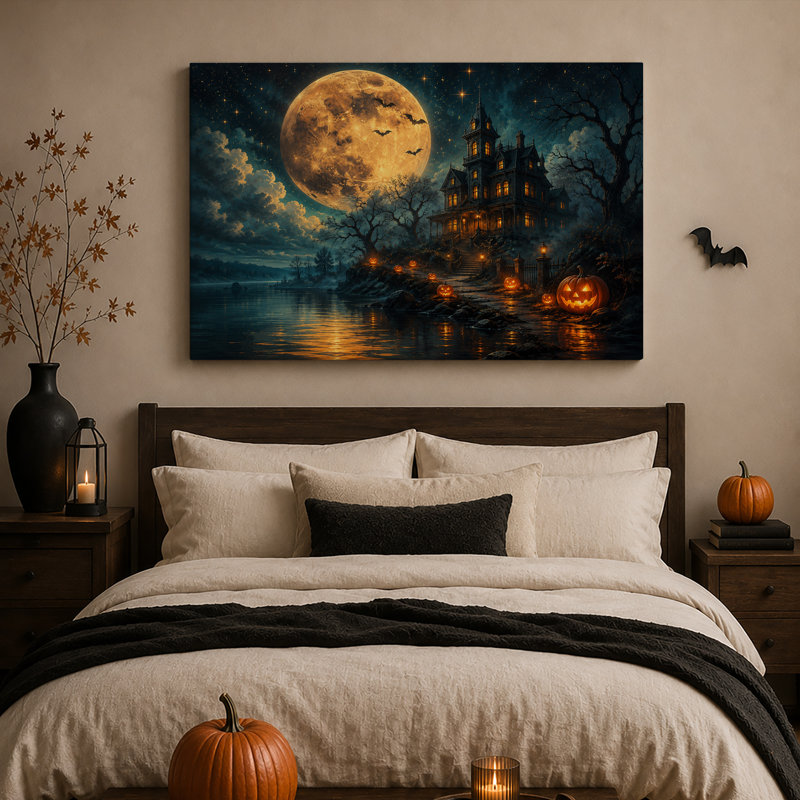 «Haunted House Under Giant Moon», H 24 po x l 36 po