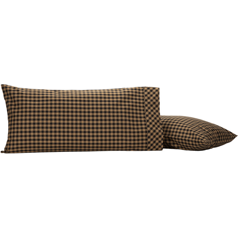 King Size Black and Khaki Checkered Cotton Pillowcase Set