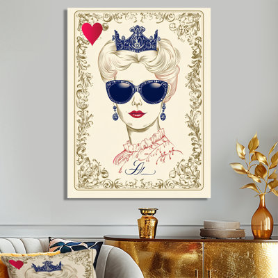 Queen Of Hearts Playing Card I - Fashion Woman Wall Art Print