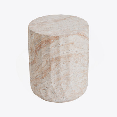 Outdoor/Indoor Lightweight Concrete Side Table,Cylinder Travertine Finish Accent Table