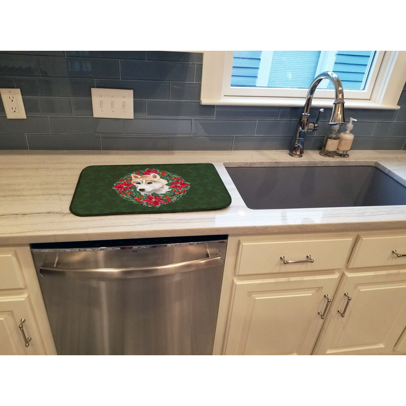 Tapis de séchage en couronne sibérie husky poinsettia