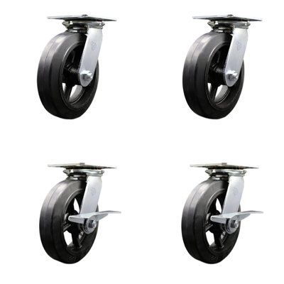 Rubber on Steel Swivel Caster with 2 Swivel Locks and 2 Brakes