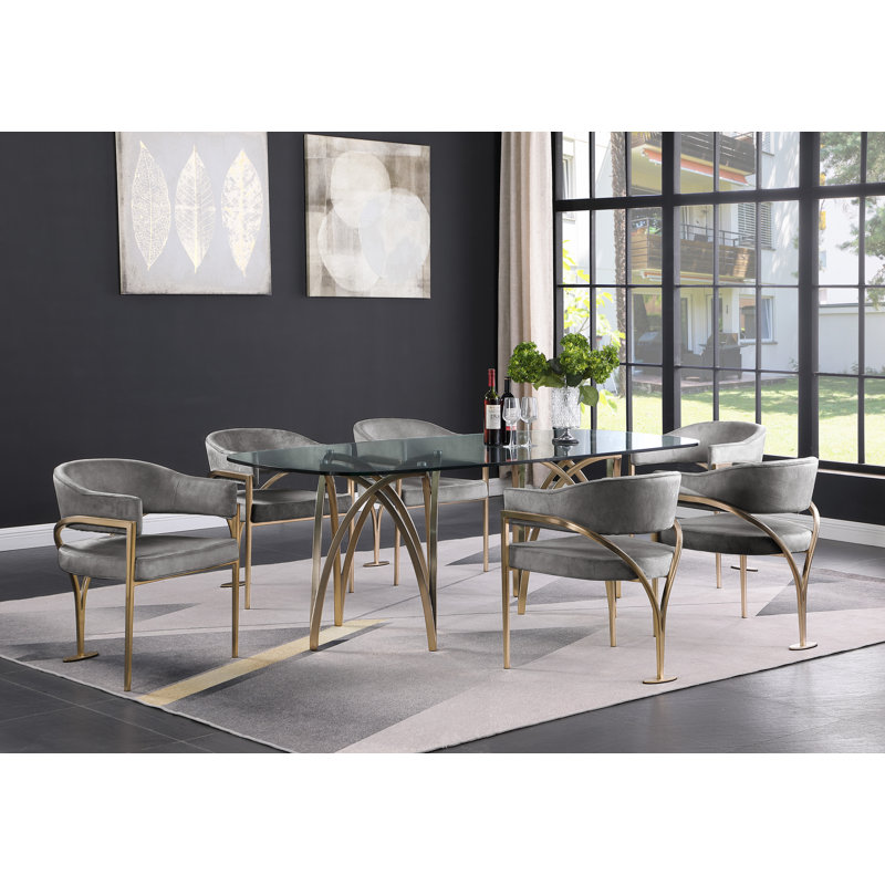 Kirsi Velvet Dining Chair, Gold, Grey Velvet